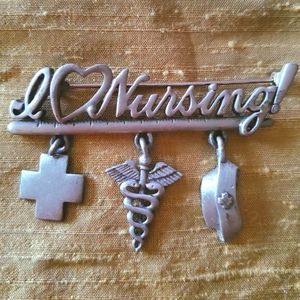 I love Nursing brooch pin Stamped JJ